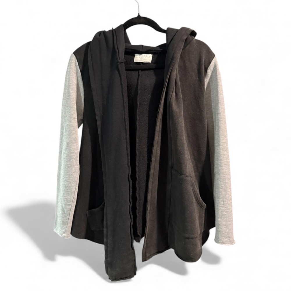 Z‎ Supply Open Front Hoodie Cardigan Black Gray Colorblock XS ZJ203643